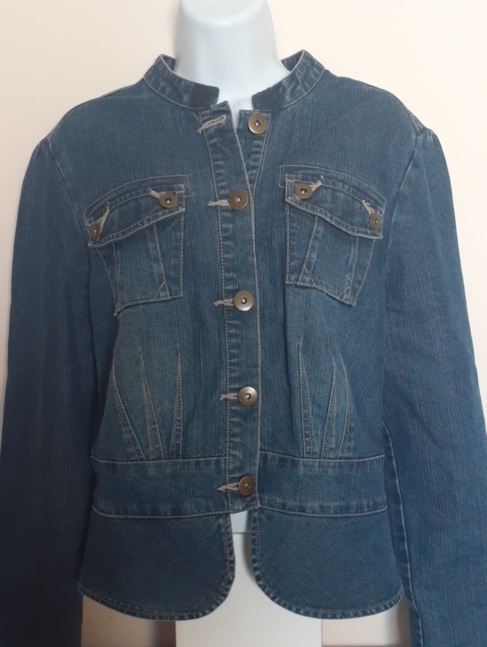 French Cuff Blue Denim Button Jacket - Sz Large